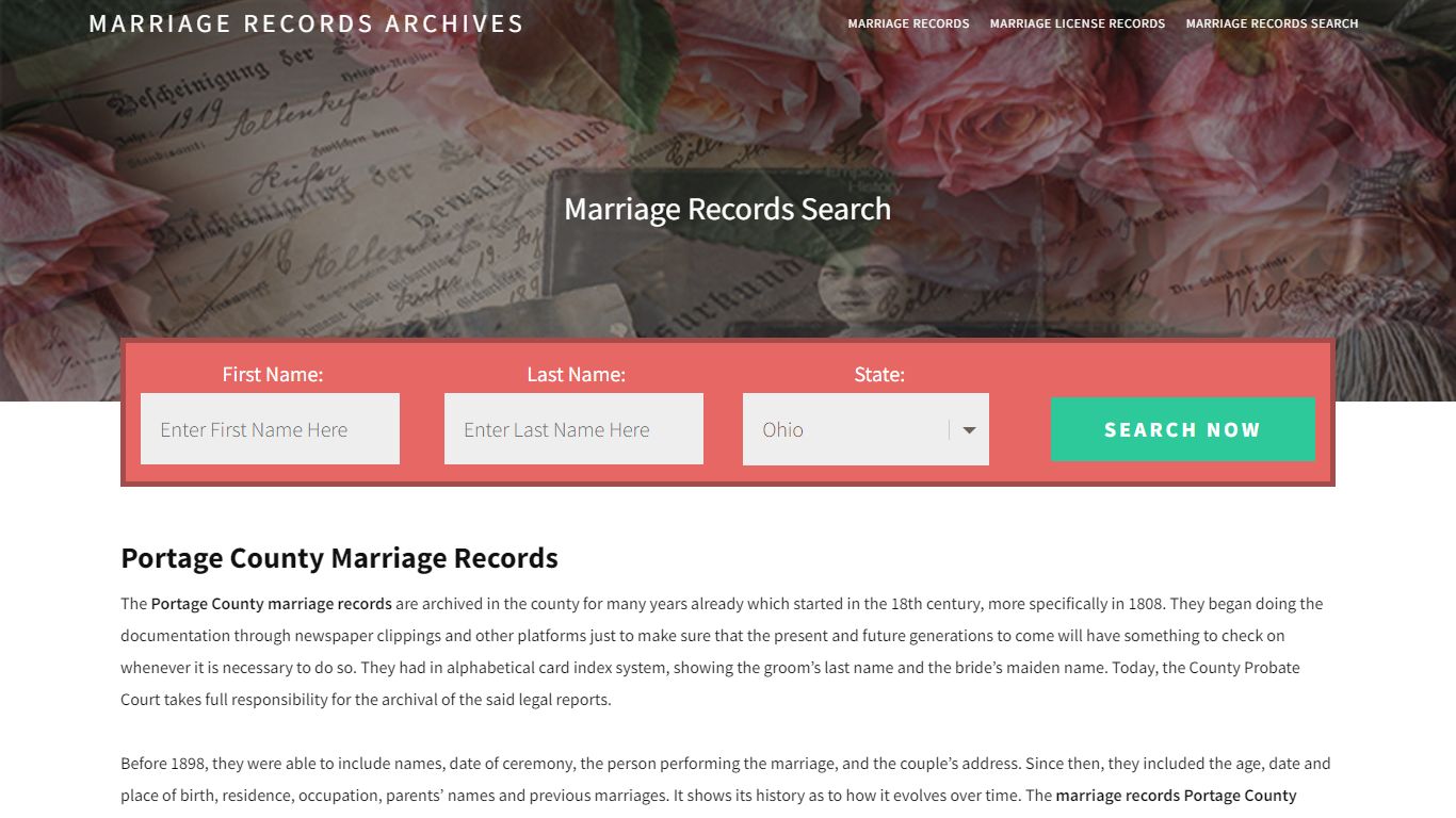 Portage County Marriage Records | Enter Name and Search