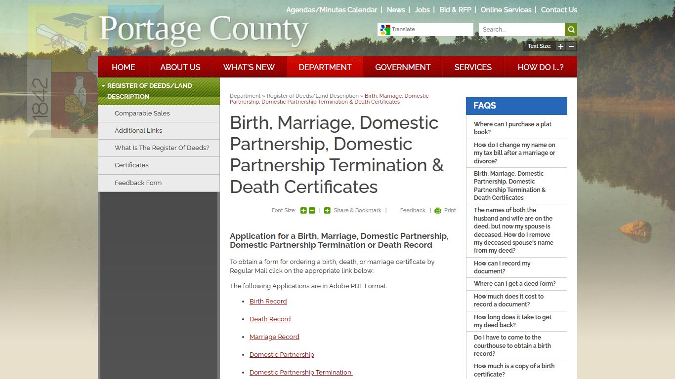 Birth, Marriage, Domestic Partnership ... - Portage County, WI