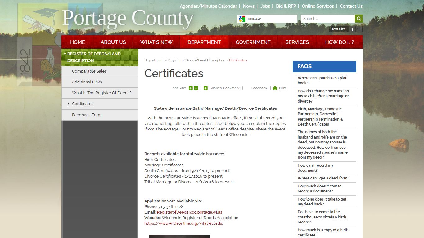 Certificates | Portage County, WI