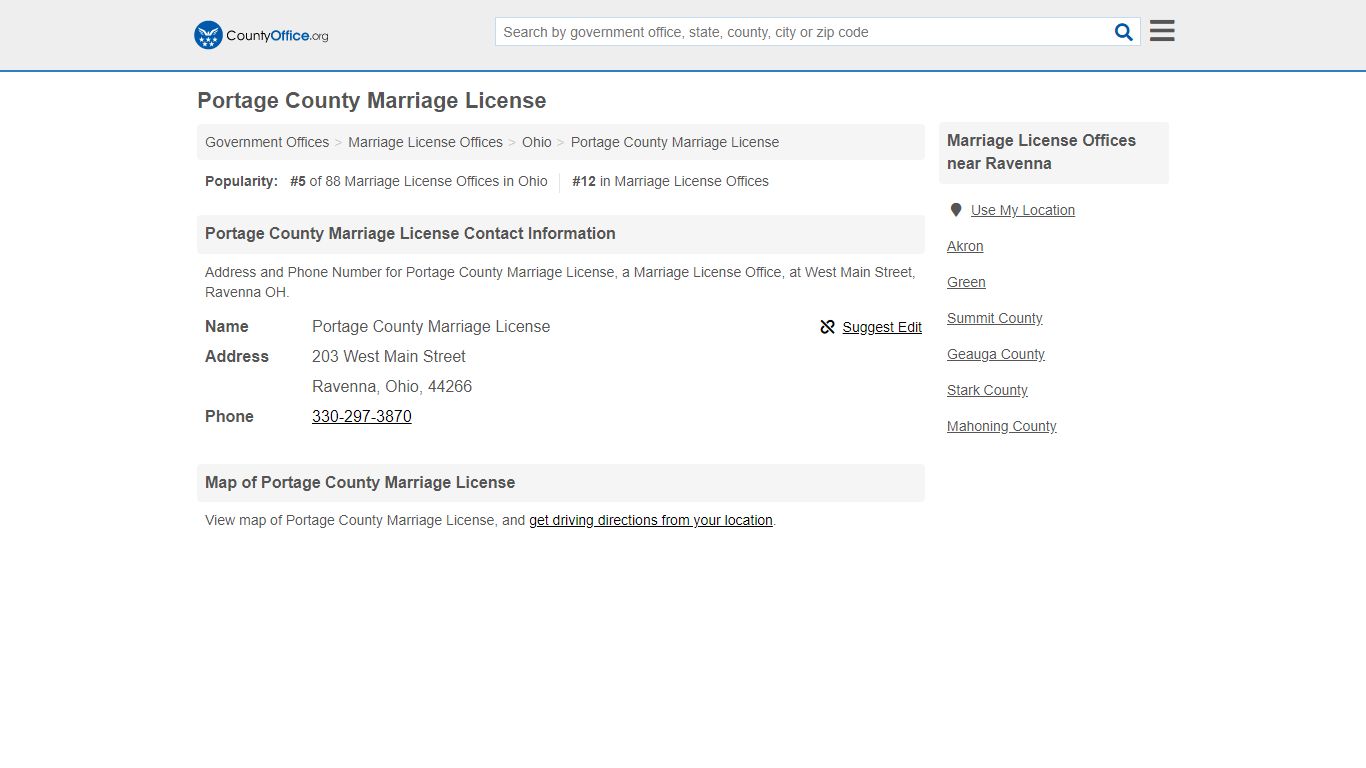 Portage County Marriage License - Ravenna, OH (Address and ...